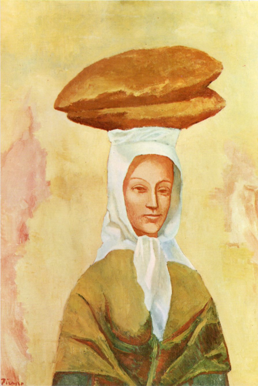 パンを運ぶ女