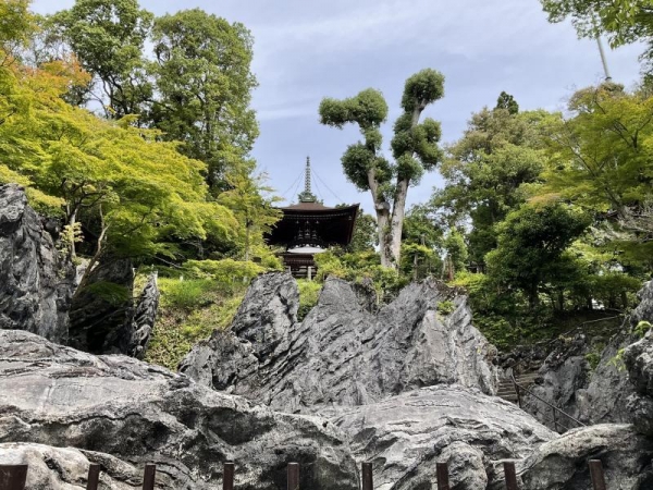 石山寺　多宝塔と天然記念物の珪灰石